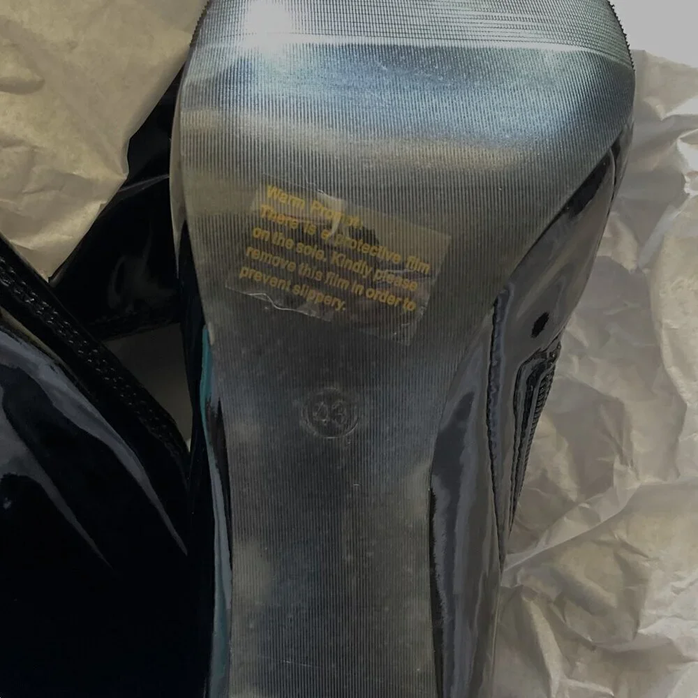 NEW WSKEISP Patent Leather Pu Chunky Block Heel Over The Knee Boots